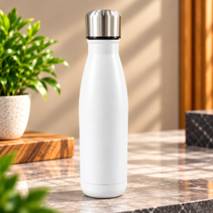 Premium White Stainless Steel Vacuum Bottle with Steel Cap – Customized Corporate Gift Water Bottle